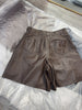 Black Leather Wide-Leg Shorts High Waist Women Shorts