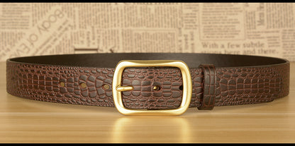 Men Leather Belt with Copper Buckle Crocodile Pattern