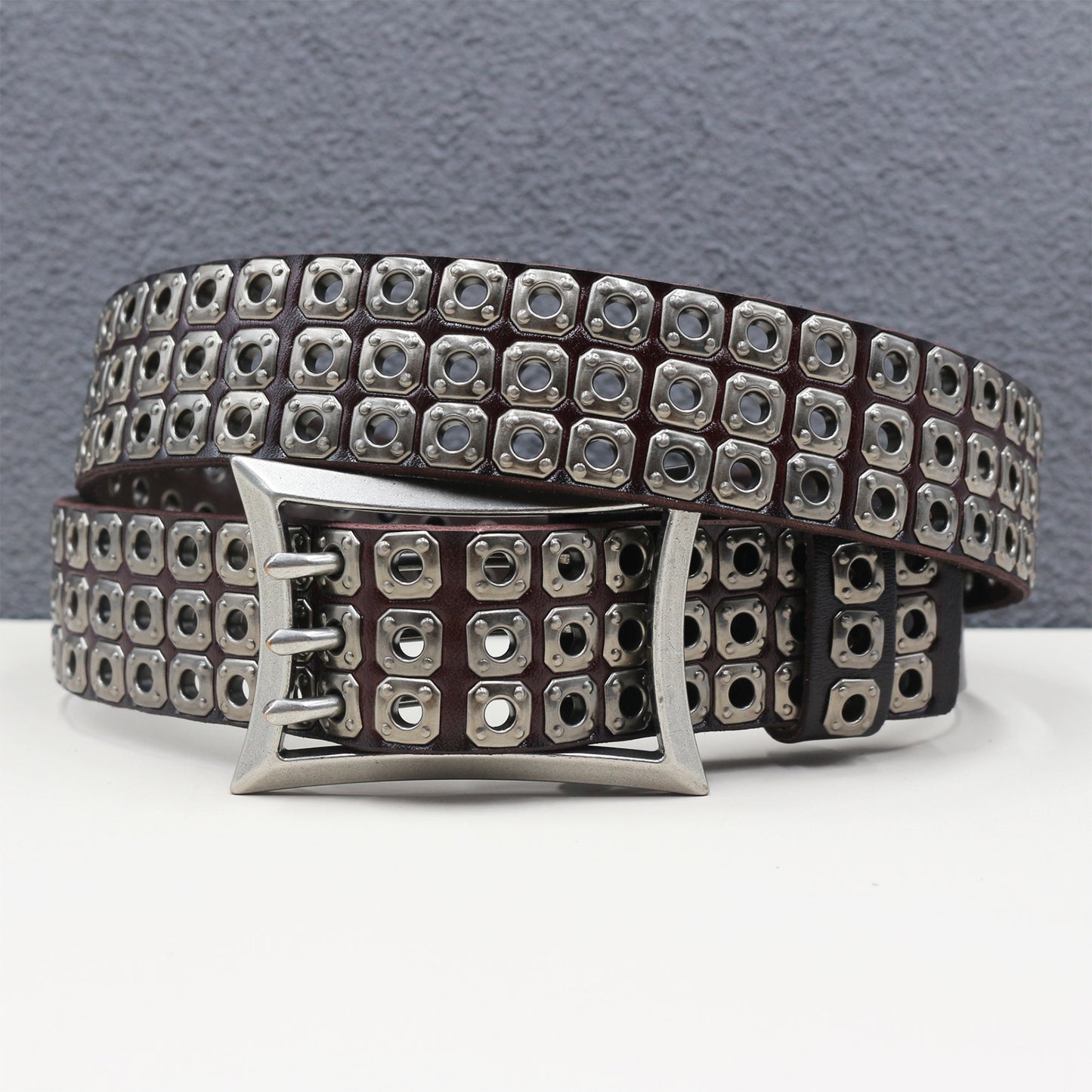 Punk studded wide leather belt with rivets