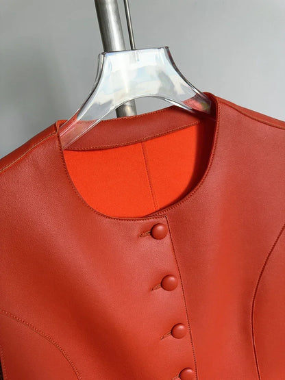 Women’s Red Sheepskin Leather Riding Vest