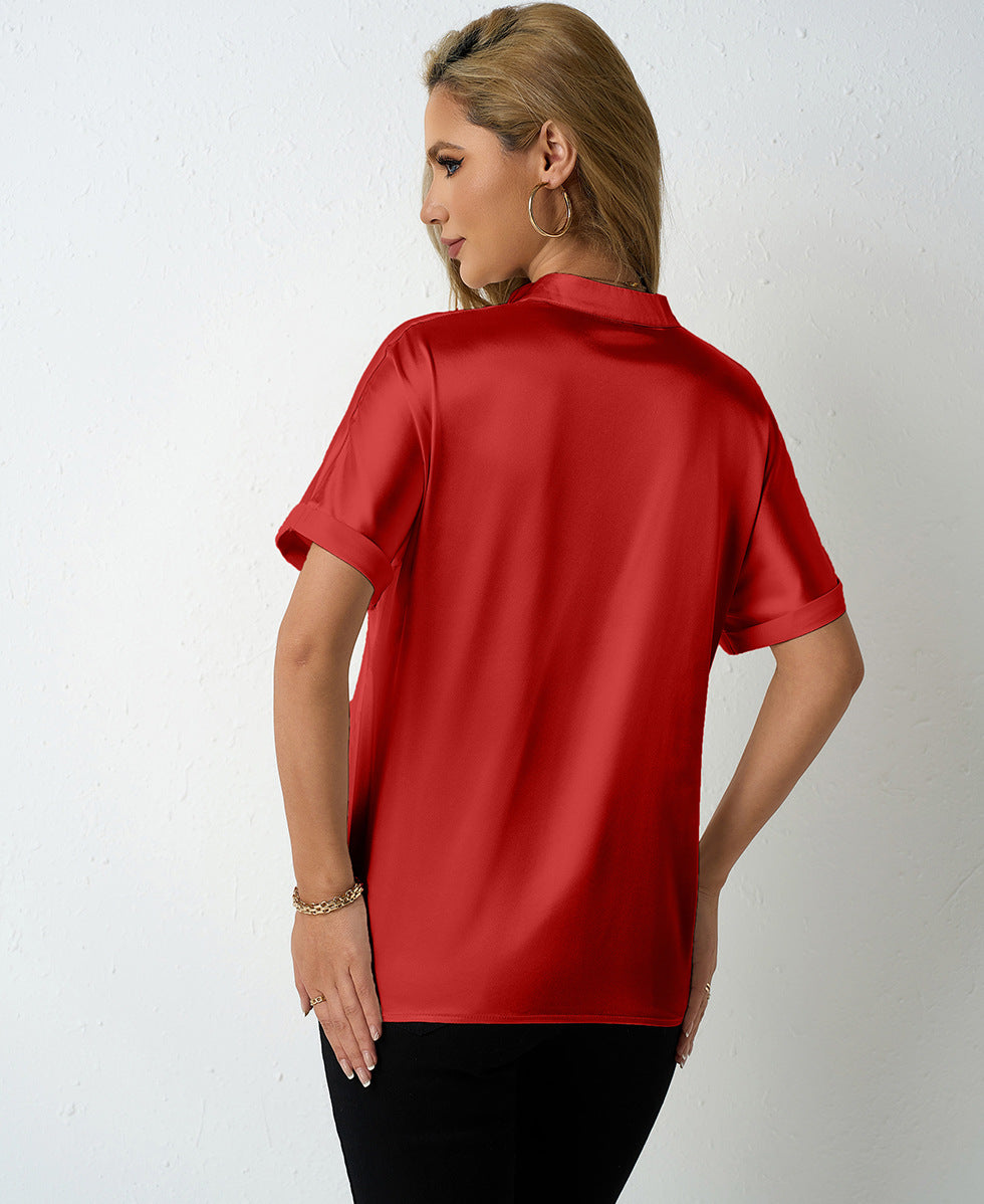 Women Satin Batwing Short Sleeve Shirts