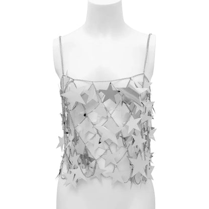 Reflective Star Sequin Chain Mesh Festival Top