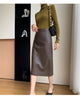 High waisted genuine leather midi skirt