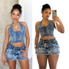 Denim Halter Lace-Up Vest Top for Women