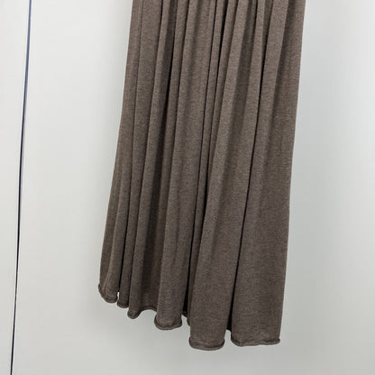 Women Wool Knit Midi Skirt Brown Elastic Waist Pleated Wool Skirt