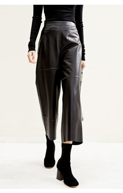 High Rise Leather Elephant Style Pants Straight Leg Midi Culotte