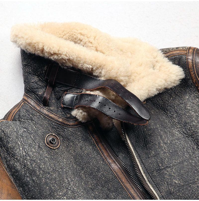 Men Real Shearling Leather Aviator Jacket