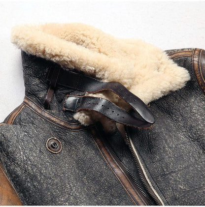 Men Real Shearling Leather Aviator Jacket