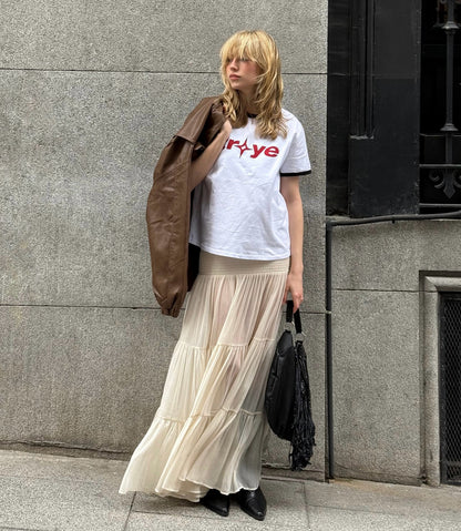 Summer Pleated Chiffon Long Maxi Layered Skirt