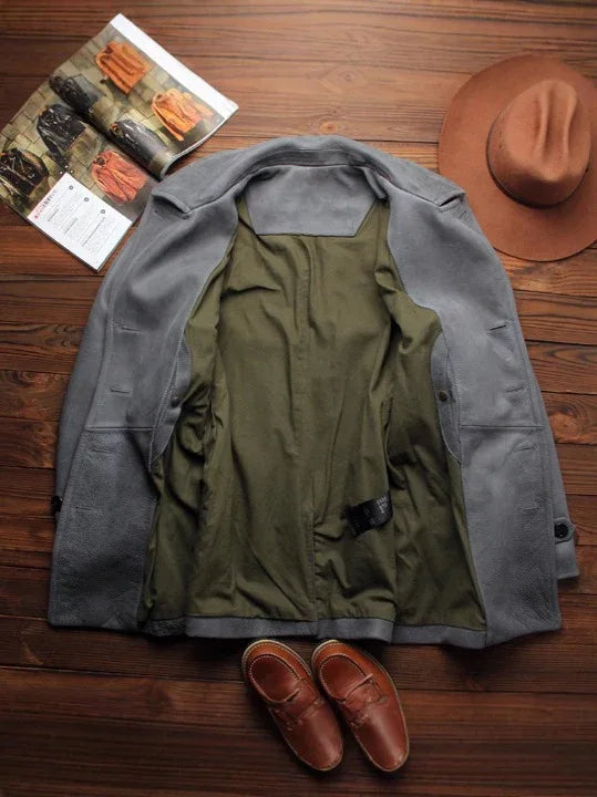 Matte top-grain cowhide mid-length leather coat