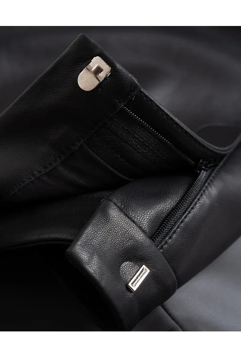 Genuine sheepskin black leather hot shorts