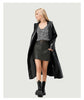Black Faux Leather Trench Coat with Belted Waist
