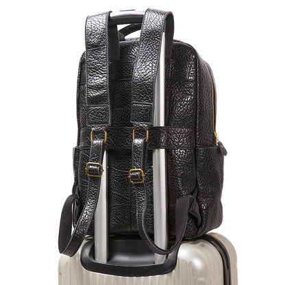 Men’s Genuine Leather Black Backpack with Trolley Sleeve