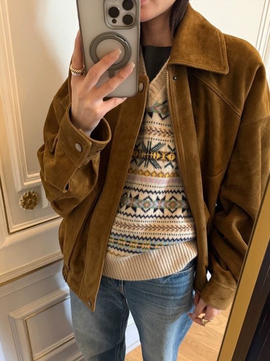 Brown Modern Biker Oversized Suede Jacket Women