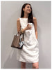 White linen backless mini dress spaghetti strap summer casual