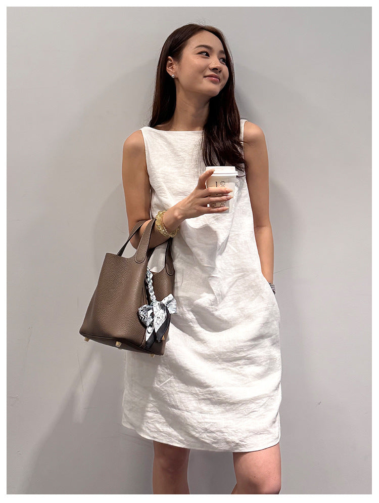 White linen backless mini dress spaghetti strap summer casual
