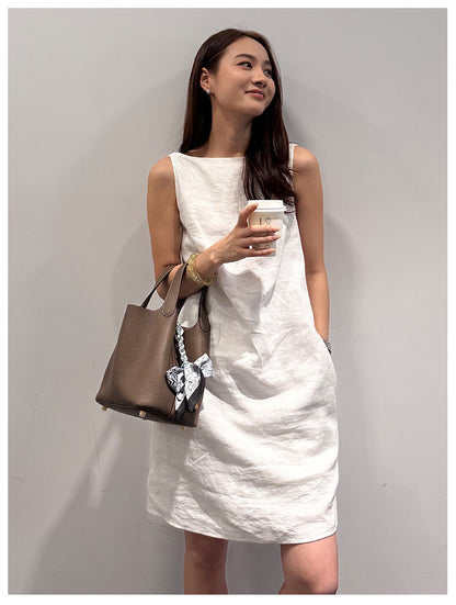 White linen backless mini dress spaghetti strap summer casual