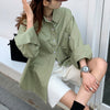 Women Oversized Avocado Green PU Jacket Two-Piece Set