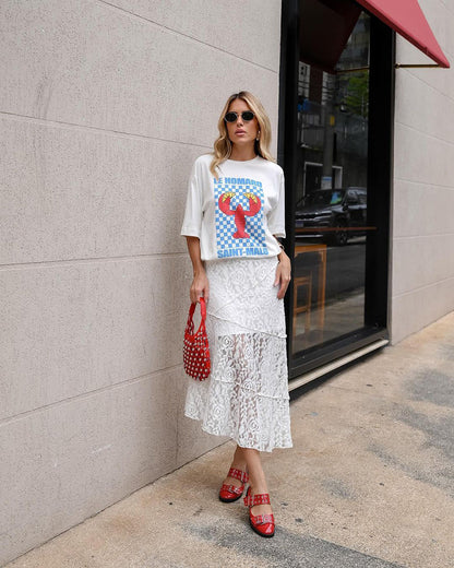 Summer White Lace Irregular High Waist Skirt for Women