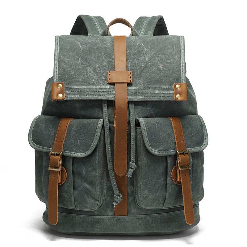 Canvas Backpack with 15.6-Inch Laptop Storage and Crazy Horse Leather