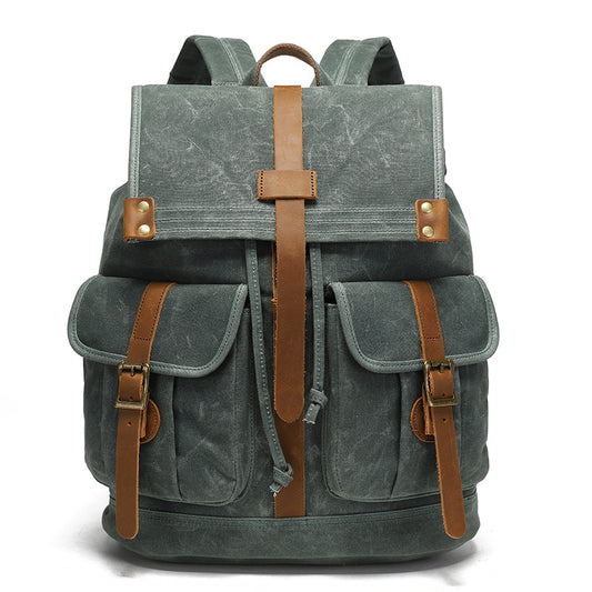 Canvas Backpack with 15.6-Inch Laptop Storage and Crazy Horse Leather 1
