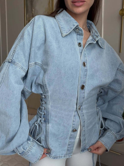 Denim shirt with lace up sides and oversized fit