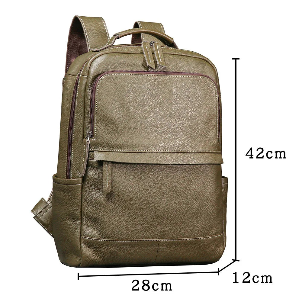 Leather backpack for men army green 15 inch