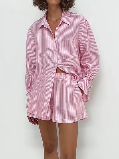 Pure cotton striped shirt set