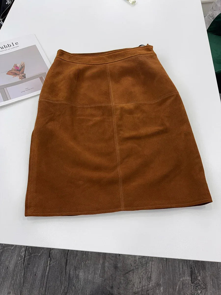 Women’s High Waisted Real Suede Skirt