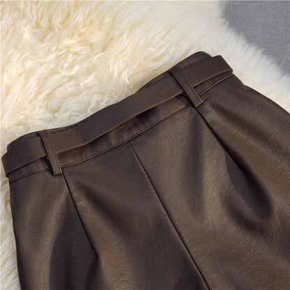 High waist faux leather a line shorts