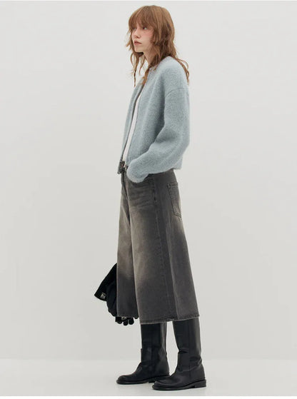 Women low waist zip cardigan knit outerwear