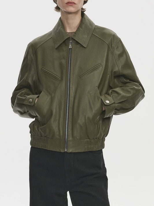 Women Leather Motorcycle Jacket Waxed Moto Jacket