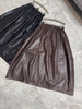 Women’s Leather Maxi Skirt Drawstring Long Skirt