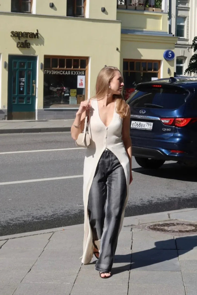 Soft knit long vest cardigan for summer days