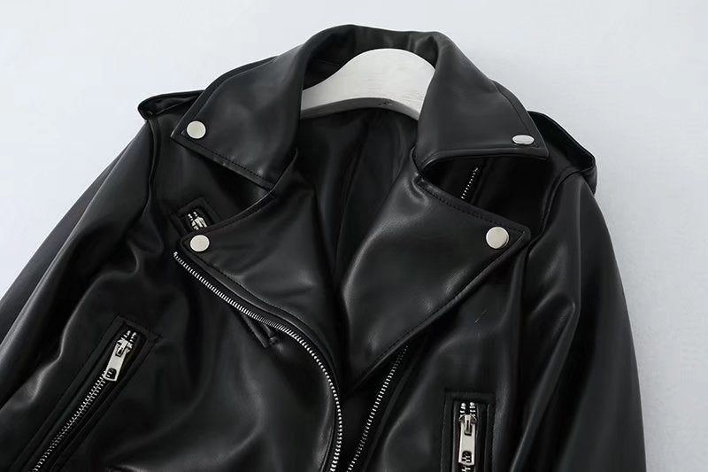 Women’s Slim Fit Motorcycle PU Leather Jacket