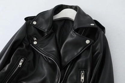 Women’s Slim Fit Motorcycle PU Leather Jacket
