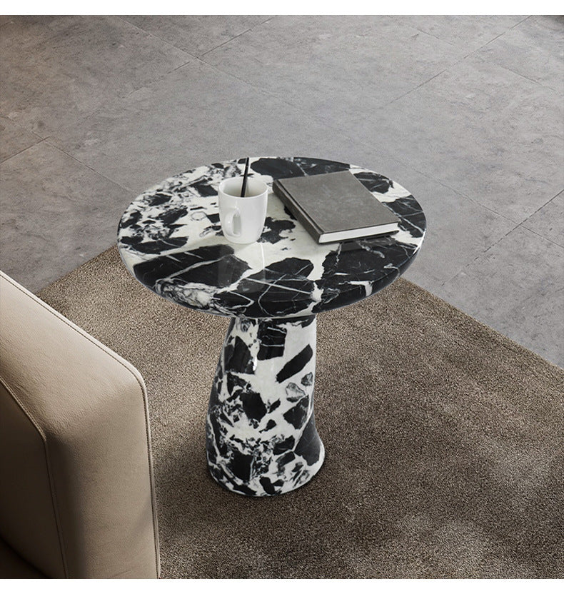 Modern Scandinavian Black Marble Round Side Table