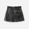 Women’s Black Leather Mini Skirt High Waist A-Line with Belt