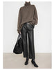 Women’s High Rise Genuine Straight Leather Pants Brown