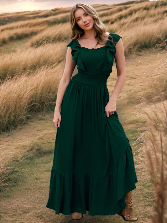 Green Ruffle Maxi Dress for Petite Women Wedding Gown
