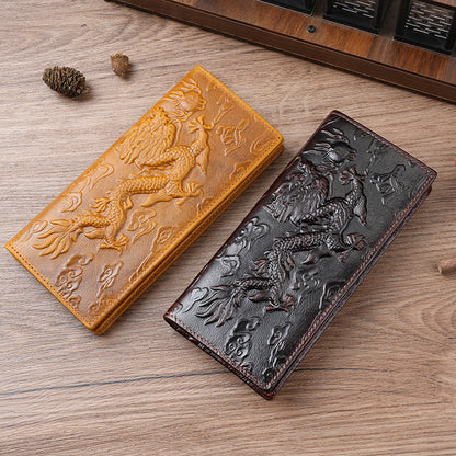 Men’s Genuine Leather Dragon Wallet with Long Card Storage
