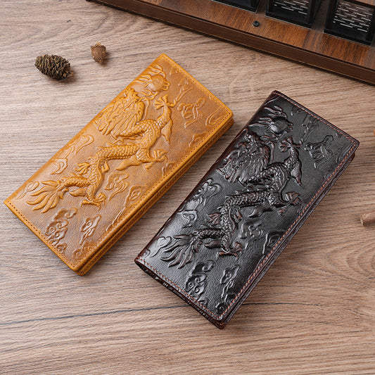 Men’s Genuine Leather Dragon Wallet with Long Card Storage