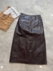 Women’s Genuine Leather High Waist Midi Skirt with Slit