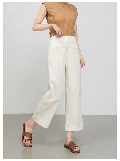 High waisted cropped pants women with rolled cuffs