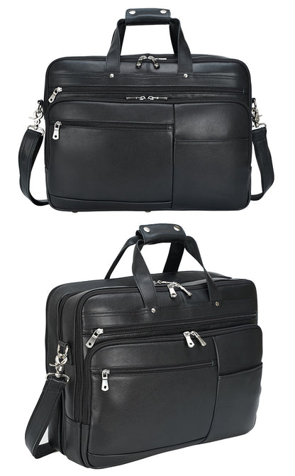 men's genuine leather laptop office bag with trolley sleeve