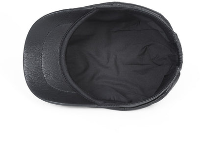 Men's leather newsboy cap with sheepskin