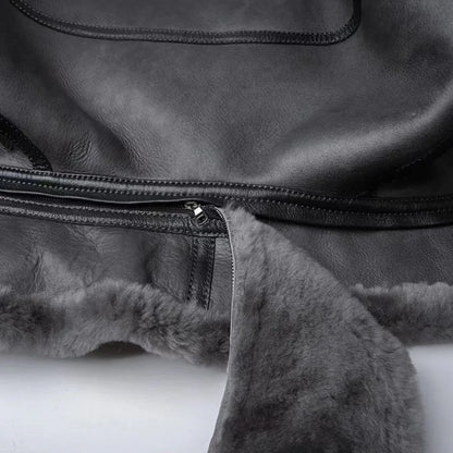 Men’s Real Shearling Fur Leather Winter Jacket with Hood