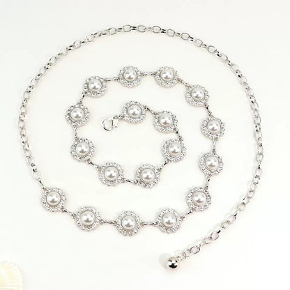 Waist Chain Jewelry with Faux Pearl Rhinestone Detail