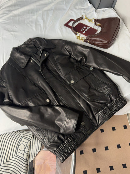 Retro black women leather flight jacket