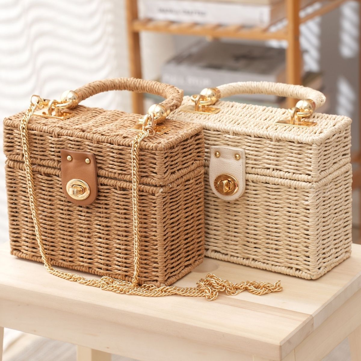 Hand Woven Box Bag Crossbody Chain Purse